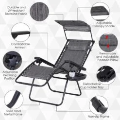 Outsunny Reclining Sun Lounger With Sun Shade - Grey - 84B-388CG -OUTSUNNY Sales Shop o u outsunny 84b 388cg 4