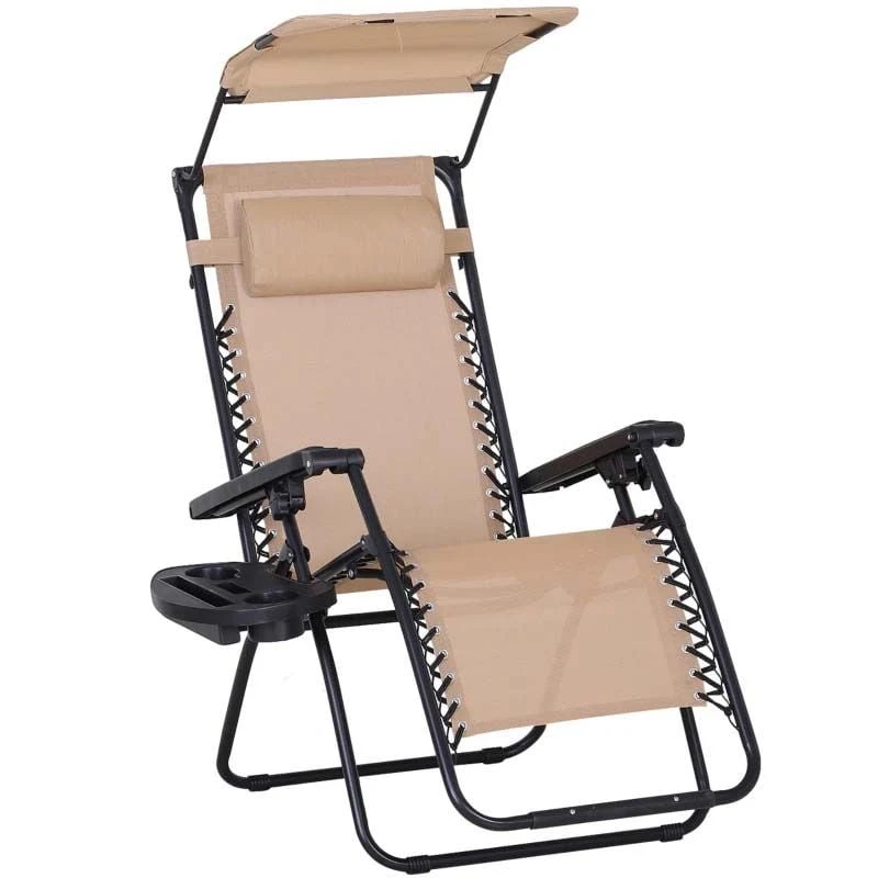 Outsunny Reclining Sun Lounger With Sun Shade - Beige - 84B-388CW 2 Outsunny Reclining Sun Lounger With Sun Shade - Beige - 84B-388CW - Image 2