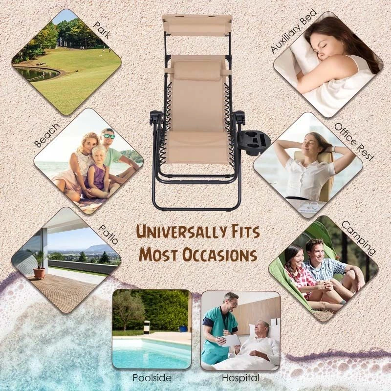 Outsunny Reclining Sun Lounger With Sun Shade - Beige - 84B-388CW 4 Outsunny Reclining Sun Lounger With Sun Shade - Beige - 84B-388CW - Image 4