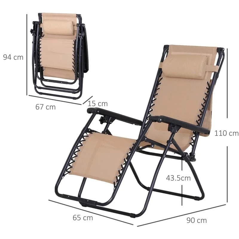 Outsunny Reclining Sun Lounger With Sun Shade - Beige - 84B-388CW 3 Outsunny Reclining Sun Lounger With Sun Shade - Beige - 84B-388CW - Image 3