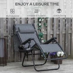 Outsunny Reclining Sun Lounger With Sun Shade - Grey - 84B-388V70LG -OUTSUNNY Sales Shop o u outsunny 84b 388v70lg 2