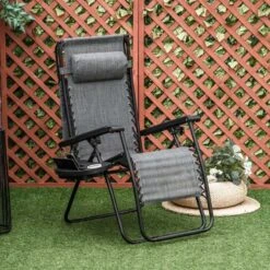 Outsunny Reclining Sun Lounger With Sun Shade - Grey - 84B-388V70LG