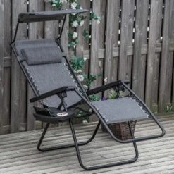 Outsunny Reclining Sun Lounger With Sun Shade - Grey - 84B-388V70LG -OUTSUNNY Sales Shop o u outsunny 84b 388v70lg lifestyle
