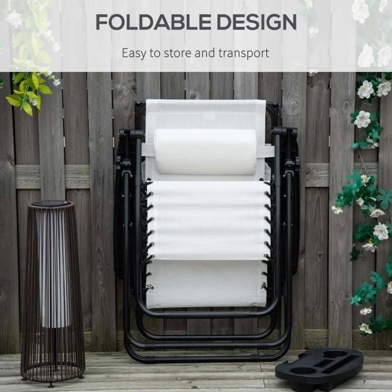 Outsunny Reclining Sun Lounger With Sun Shade - White - 84B-388V70WT 6 Outsunny Reclining Sun Lounger With Sun Shade - White - 84B-388V70WT - Image 6