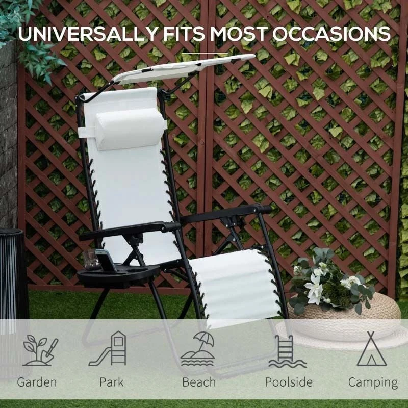 Outsunny Reclining Sun Lounger With Sun Shade - White - 84B-388V70WT 7 Outsunny Reclining Sun Lounger With Sun Shade - White - 84B-388V70WT - Image 7