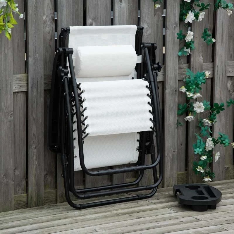Outsunny Reclining Sun Lounger With Sun Shade - White - 84B-388V70WT 8 Outsunny Reclining Sun Lounger With Sun Shade - White - 84B-388V70WT - Image 8