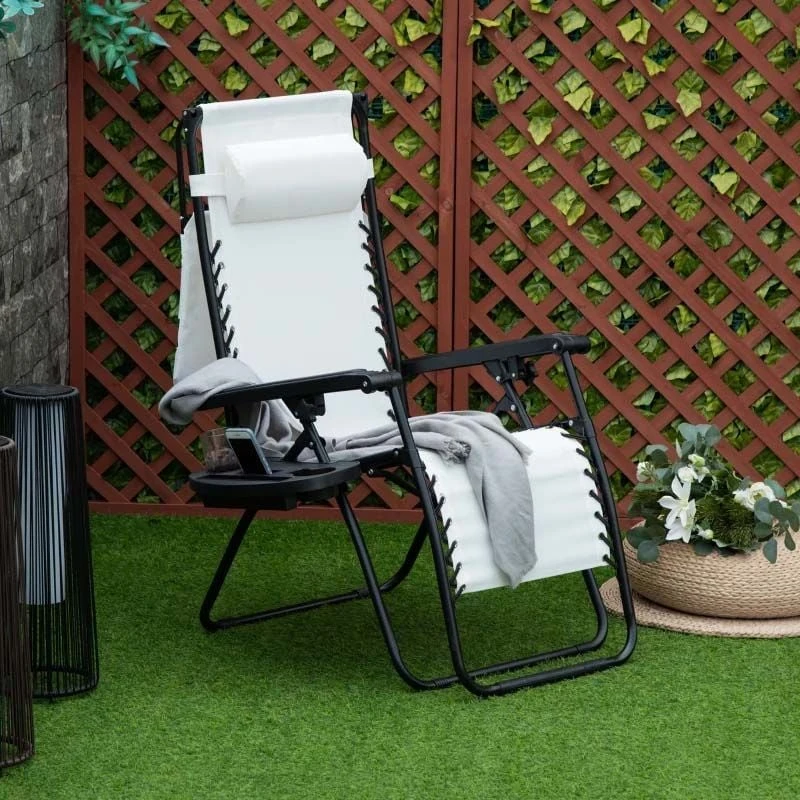 Outsunny Reclining Sun Lounger With Sun Shade - White - 84B-388V70WT 1 Outsunny Reclining Sun Lounger With Sun Shade - White - 84B-388V70WT