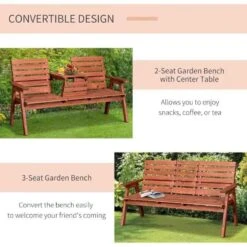 Outsunny Fir Wood Convertible 2 To 3 Seater Outdoor Garden Bench Wood Tone - 84B-395 -OUTSUNNY Sales Shop o u outsunny 84b 395 2
