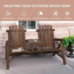 Outsunny Wooden Chair Garden Bench 2 Seats With Table - 84B-398 -OUTSUNNY Sales Shop o u outsunny 84b 398 5