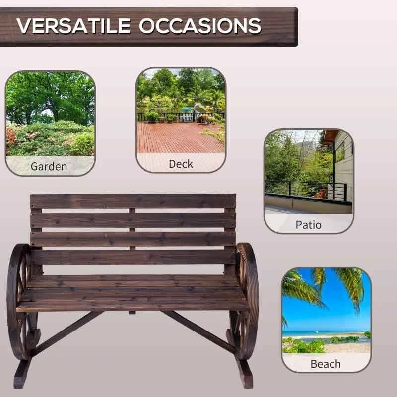 Outsunny 2-Seater Wheel Wooden Garden Bench - 84B-406 6 Outsunny 2-Seater Wheel Wooden Garden Bench - 84B-406 - Image 6