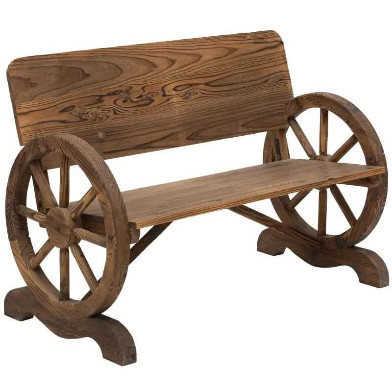 Outsunny Wooden Wagon Wheel Garden Bench - Brown - 84B-408 2 Outsunny Wooden Wagon Wheel Garden Bench - Brown - 84B-408 - Image 2