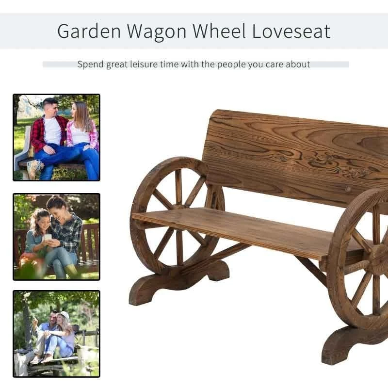 Outsunny Wooden Wagon Wheel Garden Bench - Brown - 84B-408 4 Outsunny Wooden Wagon Wheel Garden Bench - Brown - 84B-408 - Image 4