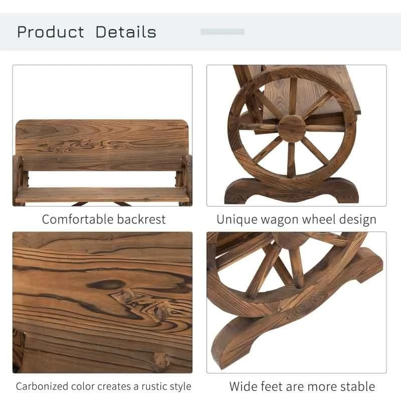Outsunny Wooden Wagon Wheel Garden Bench - Brown - 84B-408 6 Outsunny Wooden Wagon Wheel Garden Bench - Brown - 84B-408 - Image 6