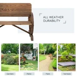 Outsunny Wooden Wagon Wheel Garden Bench - Brown - 84B-408 16 Outsunny Wooden Wagon Wheel Garden Bench - Brown - 84B-408 -OUTSUNNY Sales Shop o u outsunny 84b 408 5