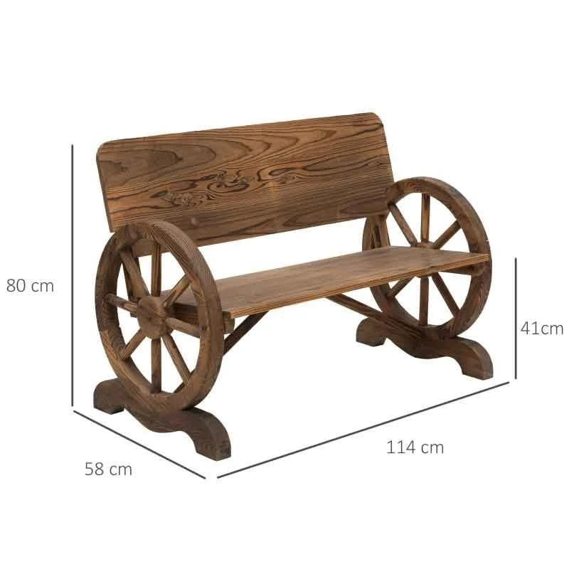 Outsunny Wooden Wagon Wheel Garden Bench - Brown - 84B-408 3 Outsunny Wooden Wagon Wheel Garden Bench - Brown - 84B-408 - Image 3