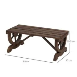 Outsunny Rustic Wooden Garden Bench With Wheel Shaped Legs - Brown - 84B-410 -OUTSUNNY Sales Shop o u outsunny 84b 410 dimensions