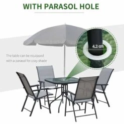 Outsunny 5 Piece Classic Outdoor Dining Set Folding Chairs & With Coffee Table - Black And Grey - 84B-425 -OUTSUNNY Sales Shop o u outsunny 84b 425 parasol