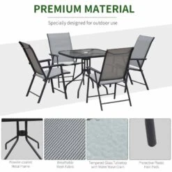 Outsunny 5 Piece Classic Outdoor Dining Set Folding Chairs & With Coffee Table - Black And Grey - 84B-425 -OUTSUNNY Sales Shop o u outsunny 84b 425 premium