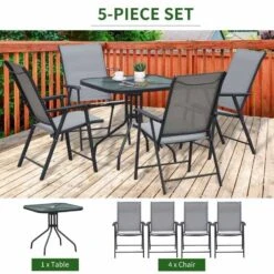 Outsunny 5 Piece Classic Outdoor Dining Set Folding Chairs & With Coffee Table - Black And Grey - 84B-425 -OUTSUNNY Sales Shop o u outsunny 84b 425 set