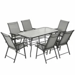 Outsunny 7 Piece Classic Outdoor Dining With Folding Chairs Set - Black & Grey - 84B-425V01 -OUTSUNNY Sales Shop o u outsunny 84b 425v01 full set