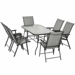 Outsunny 7 Piece Classic Outdoor Dining With Folding Chairs Set - Black & Grey - 84B-425V01 -OUTSUNNY Sales Shop o u outsunny 84b 425v01 full set2
