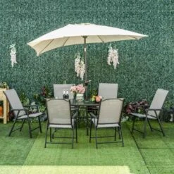 Outsunny 7 Piece Classic Outdoor Dining With Folding Chairs Set - Black & Grey - 84B-425V01 -OUTSUNNY Sales Shop o u outsunny 84b 425v01 outdoor