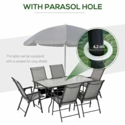Outsunny 7 Piece Classic Outdoor Dining With Folding Chairs Set - Black & Grey - 84B-425V01 -OUTSUNNY Sales Shop o u outsunny 84b 425v01 parasol