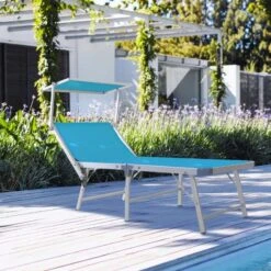 Outsunny Reclining Sun Lounger With Sun Shade - Blue - 84B-433BU