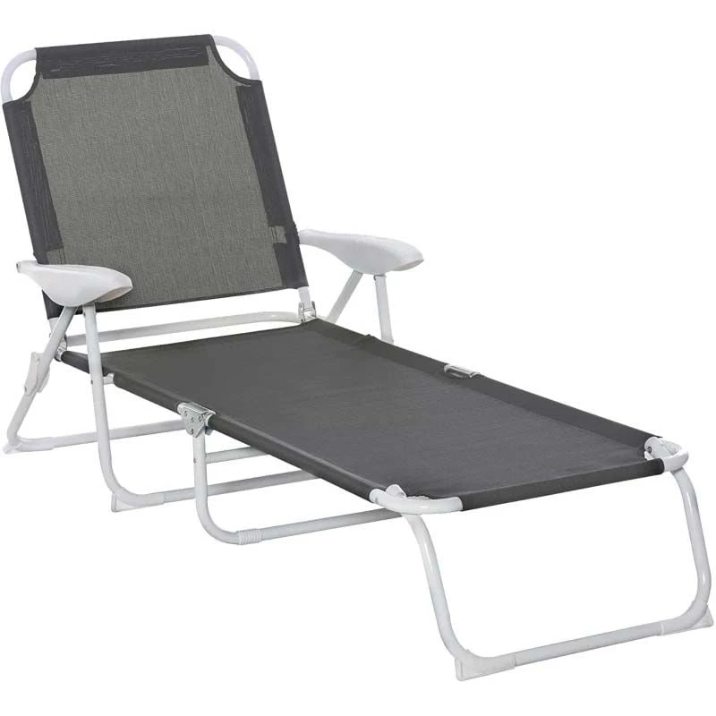 Outsunny Reclining Sun Lounger - Grey - 84B-438CG 2 Outsunny Reclining Sun Lounger - Grey - 84B-438CG - Image 2