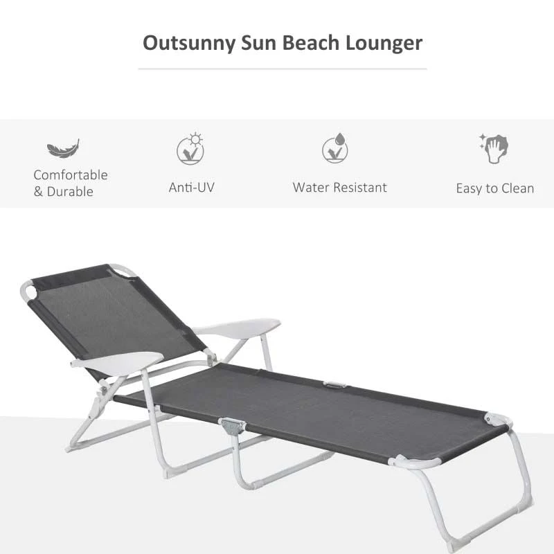 Outsunny Reclining Sun Lounger - Grey - 84B-438CG 4 Outsunny Reclining Sun Lounger - Grey - 84B-438CG - Image 4