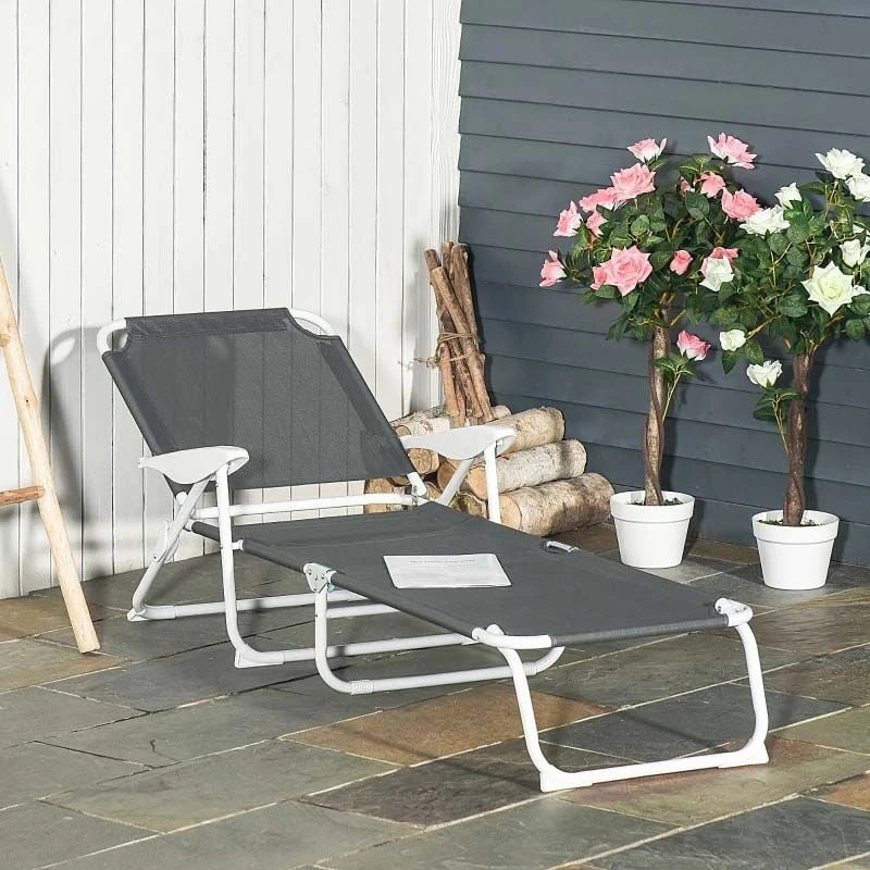 Outsunny Reclining Sun Lounger - Grey - 84B-438CG 8 Outsunny Reclining Sun Lounger - Grey - 84B-438CG - Image 8