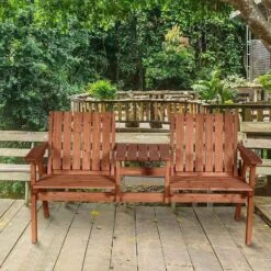 Outsunny 2-Seater Fir Wood Garden Bench With Centre Table - 84B-441 -OUTSUNNY Sales Shop o u outsunny 84b 441 lifestyle