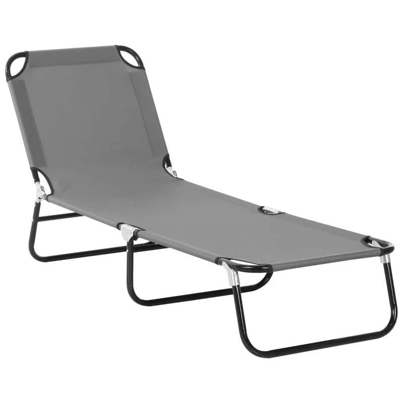 Outsunny Reclining Sun Lounger - Grey - 84B-442GY 2 Outsunny Reclining Sun Lounger - Grey - 84B-442GY - Image 2