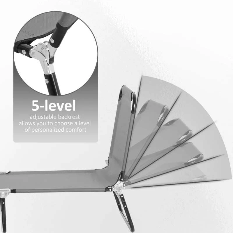 Outsunny Reclining Sun Lounger - Grey - 84B-442GY 4 Outsunny Reclining Sun Lounger - Grey - 84B-442GY - Image 4