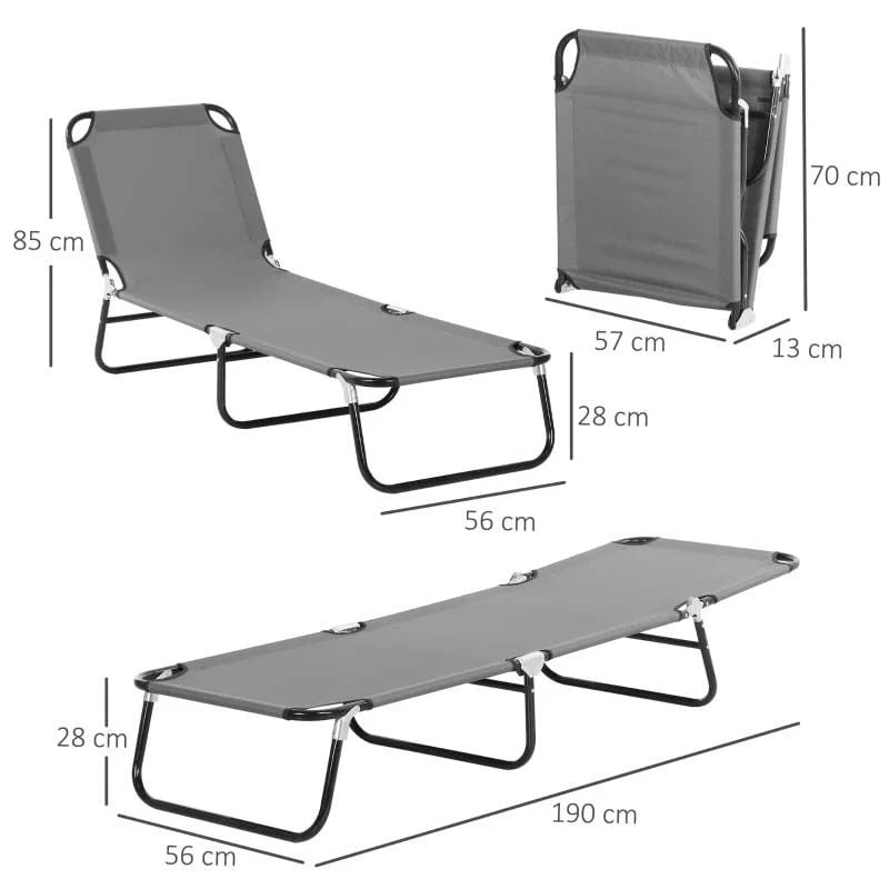 Outsunny Reclining Sun Lounger - Grey - 84B-442GY 3 Outsunny Reclining Sun Lounger - Grey - 84B-442GY - Image 3