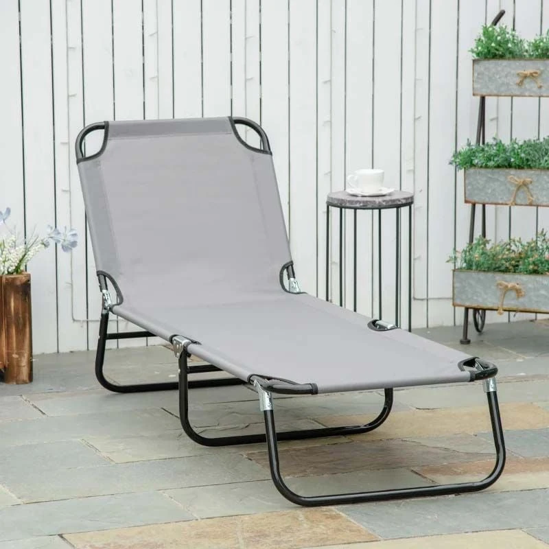Outsunny Reclining Sun Lounger - Grey - 84B-442GY 9 Outsunny Reclining Sun Lounger - Grey - 84B-442GY - Image 9