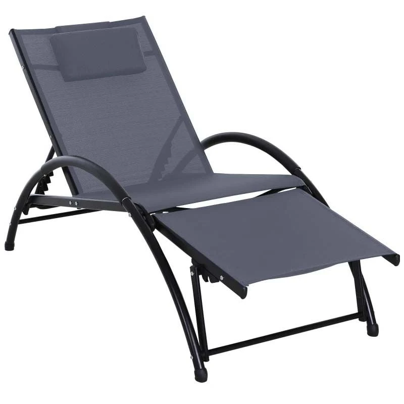 Outsunny Reclining Sun Lounger With Pillow - Grey - 84B-447V70GY 2 Outsunny Reclining Sun Lounger With Pillow - Grey - 84B-447V70GY - Image 2