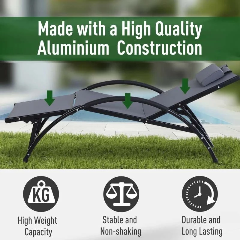 Outsunny Reclining Sun Lounger With Pillow - Grey - 84B-447V70GY 5 Outsunny Reclining Sun Lounger With Pillow - Grey - 84B-447V70GY - Image 5