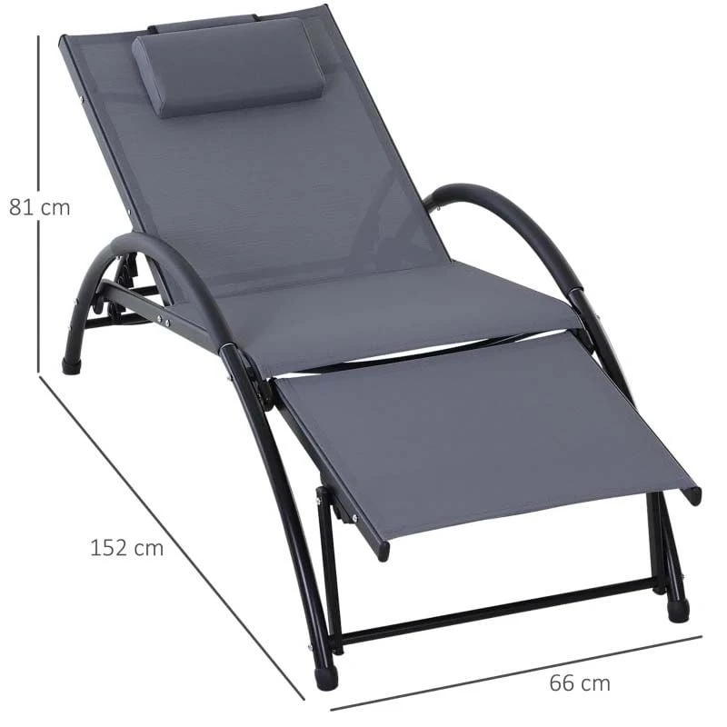 Outsunny Reclining Sun Lounger With Pillow - Grey - 84B-447V70GY 3 Outsunny Reclining Sun Lounger With Pillow - Grey - 84B-447V70GY - Image 3