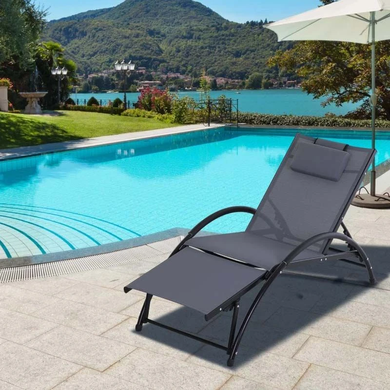 Outsunny Reclining Sun Lounger With Pillow - Grey - 84B-447V70GY 9 Outsunny Reclining Sun Lounger With Pillow - Grey - 84B-447V70GY - Image 9