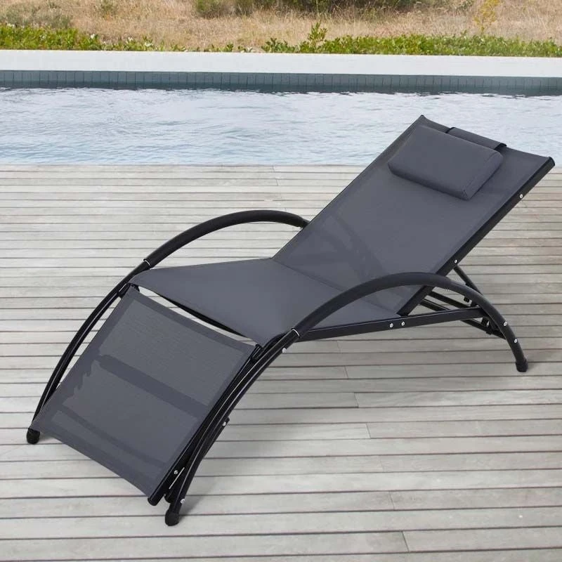 Outsunny Reclining Sun Lounger With Pillow - Grey - 84B-447V70GY 1 Outsunny Reclining Sun Lounger With Pillow - Grey - 84B-447V70GY