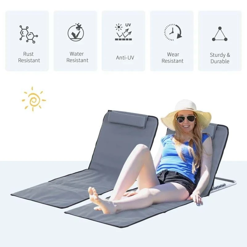 Outsunny 2-Piece Folding Beach Mats - Grey - 84B-455V70 4 Outsunny 2-Piece Folding Beach Mats - Grey - 84B-455V70 - Image 4