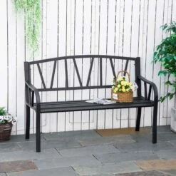 Outsunny 2 Seater Metal Garden Bench - Black - 84B-478