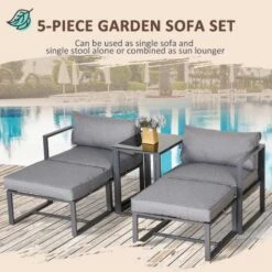 Outsunny 5 Piece Sun Lounger Set With Cushions - Grey - 84B-482 -OUTSUNNY Sales Shop o u outsunny 84b 482 3