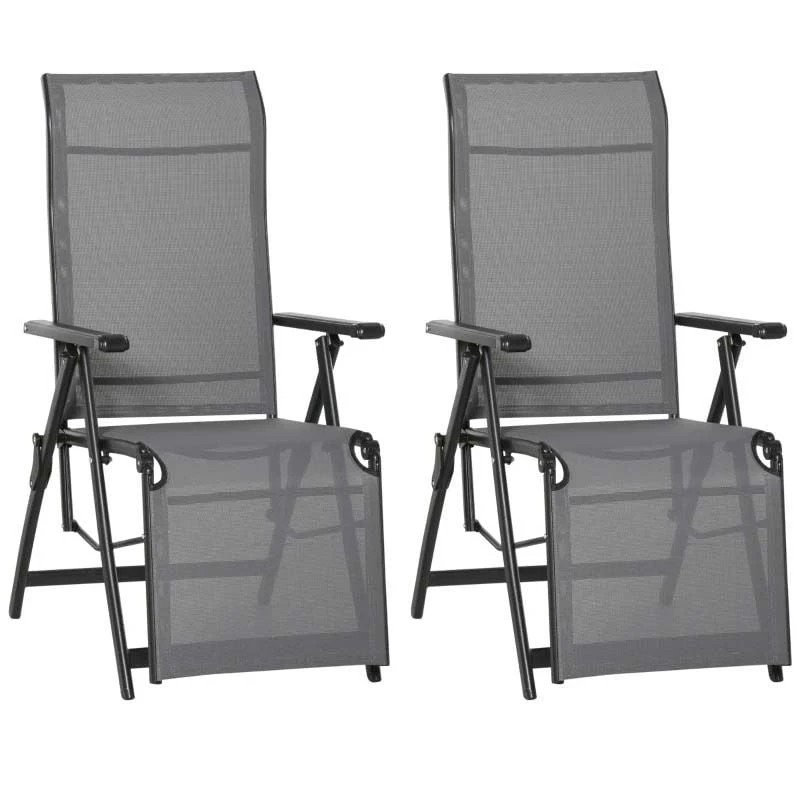 Outsunny 2-Piece Reclining Sun Lounger Set - Grey - 84B-537V01 2 Outsunny 2-Piece Reclining Sun Lounger Set - Grey - 84B-537V01 - Image 2