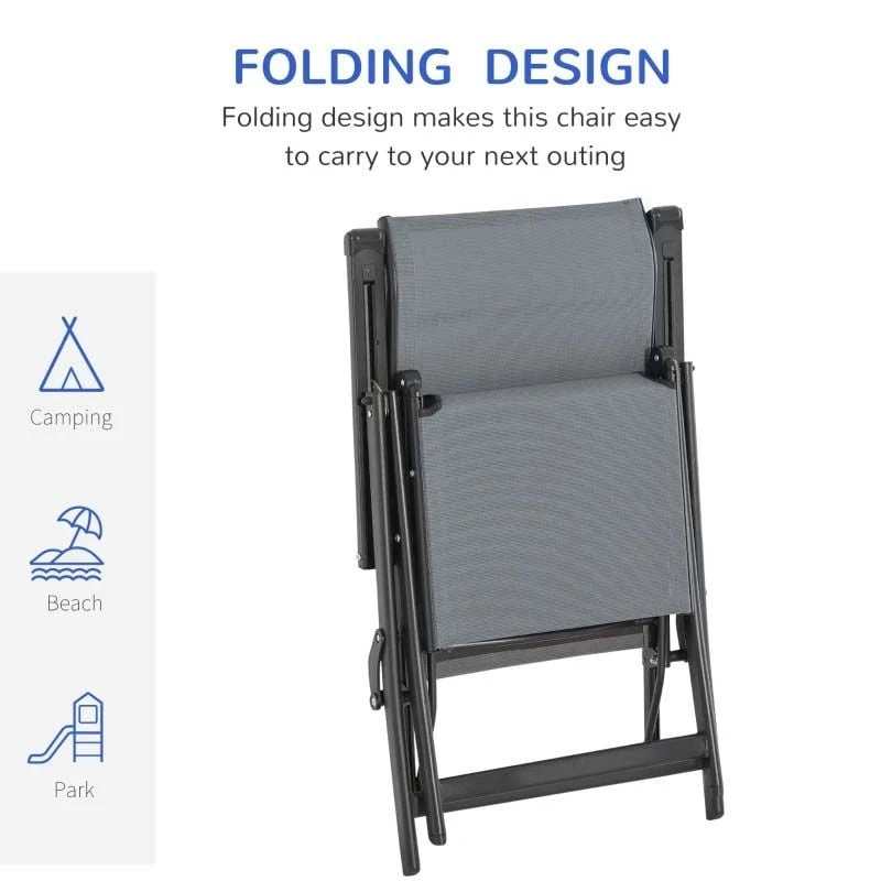 Outsunny 2-Piece Reclining Sun Lounger Set - Grey - 84B-537V01 5 Outsunny 2-Piece Reclining Sun Lounger Set - Grey - 84B-537V01 - Image 5