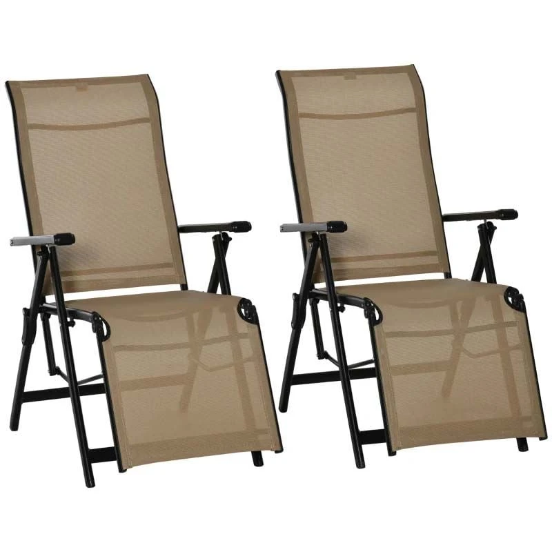 Outsunny 2-Piece Reclining Sun Lounger Set - Beige -84B-537V01BG 2 Outsunny 2-Piece Reclining Sun Lounger Set - Beige -84B-537V01BG - Image 2