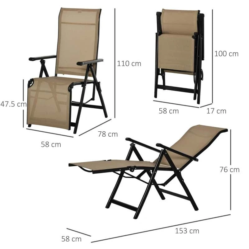 Outsunny 2-Piece Reclining Sun Lounger Set - Beige -84B-537V01BG 3 Outsunny 2-Piece Reclining Sun Lounger Set - Beige -84B-537V01BG - Image 3
