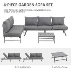 Outsunny 6-Seater Metal Garden Furniture Set / Sun Lounger- Grey - 84B-557V70 -OUTSUNNY Sales Shop o u outsunny 84b 557v70 5