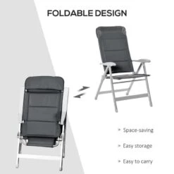 Outsunny Set Of 2 Foldable Padded Garden Chairs - Grey - 84B-566V01 -OUTSUNNY Sales Shop o u outsunny 84b 566v01 details